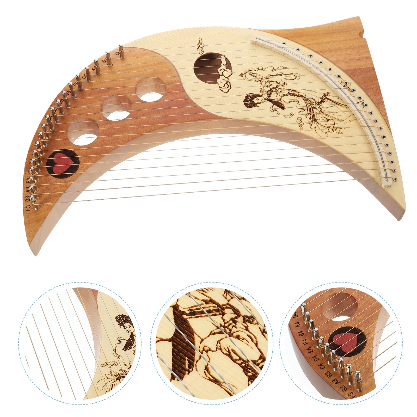 

1 set 19 String Lyre Harp Instrument String Instrument Extra Strings Smooth Surface High Quality Portable Gift For Kids Friends