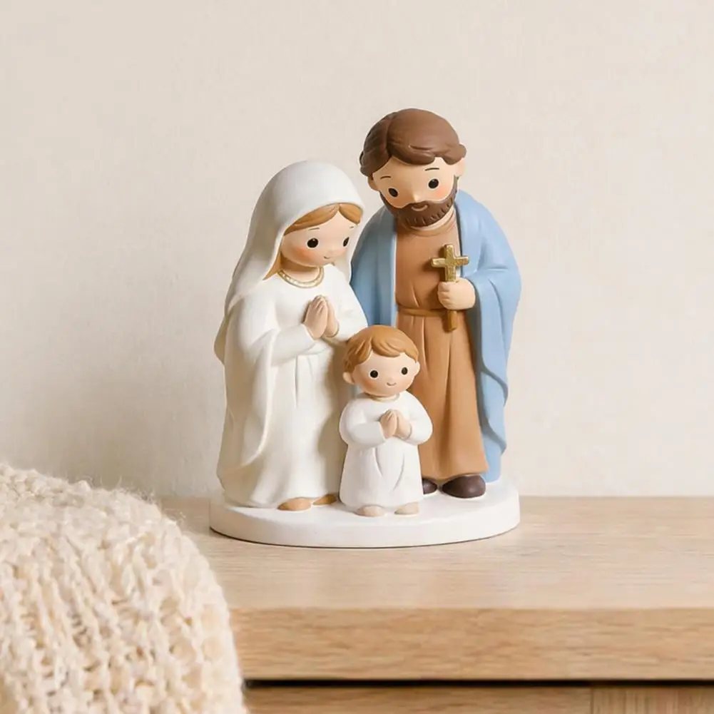 Unique Housewarming Crafts Nativity Scene Ornaments Christmas Nativity Scene Figurine Set Cartoon Manger Baby Jesus Resin Craft