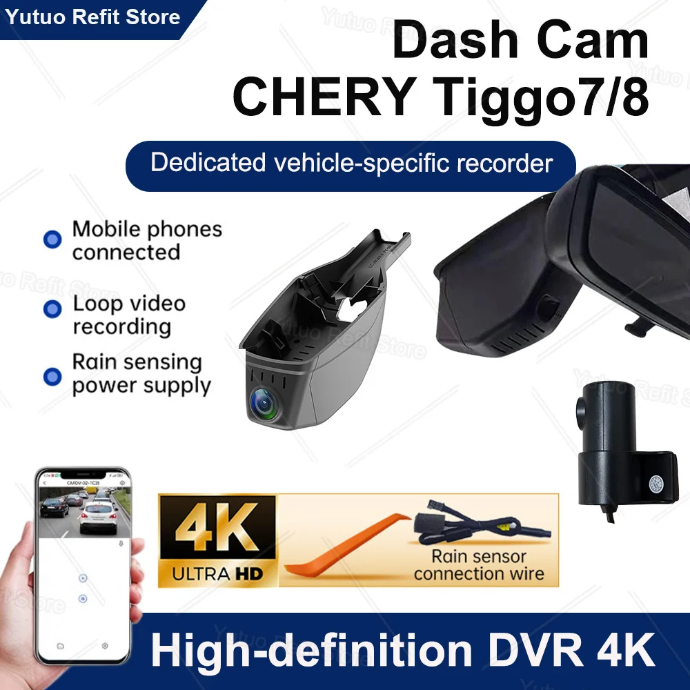 4K HD 2160P WiFi Car DVR Video Recorder Dash Cam For Chery Tiggo 4 Tiggo 7 Pro Tiggo 8 App Watch Front DashCam