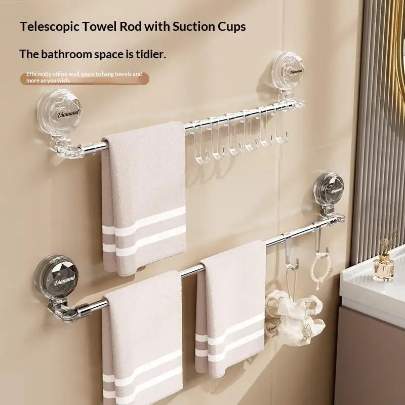 Suction Cup Retractable Towel Bar No Drilling For Bathroom Storage Space Saving Convenient Storage And Towel Holder