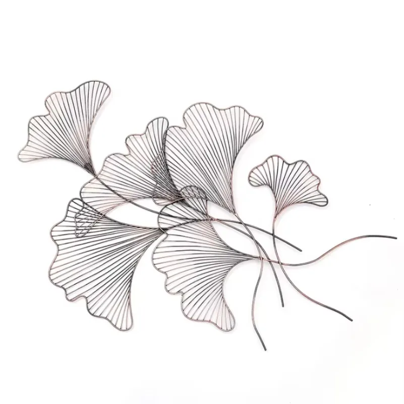 Modern Simple Wall Decoration Bronze Color Ginkgo Biloba Silk Metallic Craft