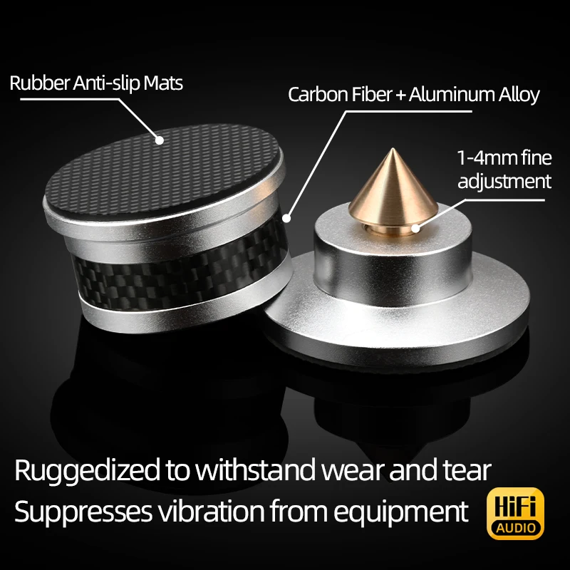 ATAUDIO 4PCS HiFi Speaker Spike Isolation Stands Carbon Fiber Aluminum Alloy Damping Metal Foot Pad Adjustable Cone Speaker feet