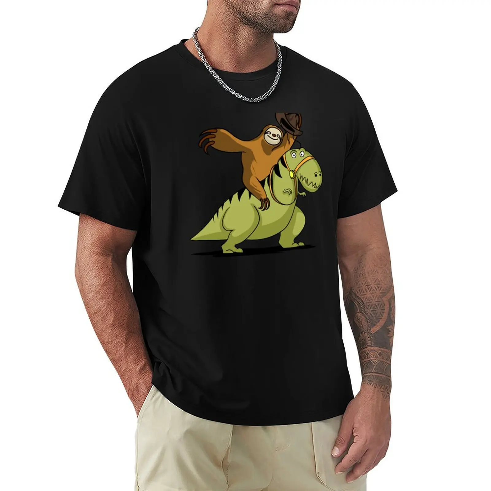Sloth Cowboy Riding T-Rex Dinosaur T-Shirt Lightweight Running Sports T-Shirt