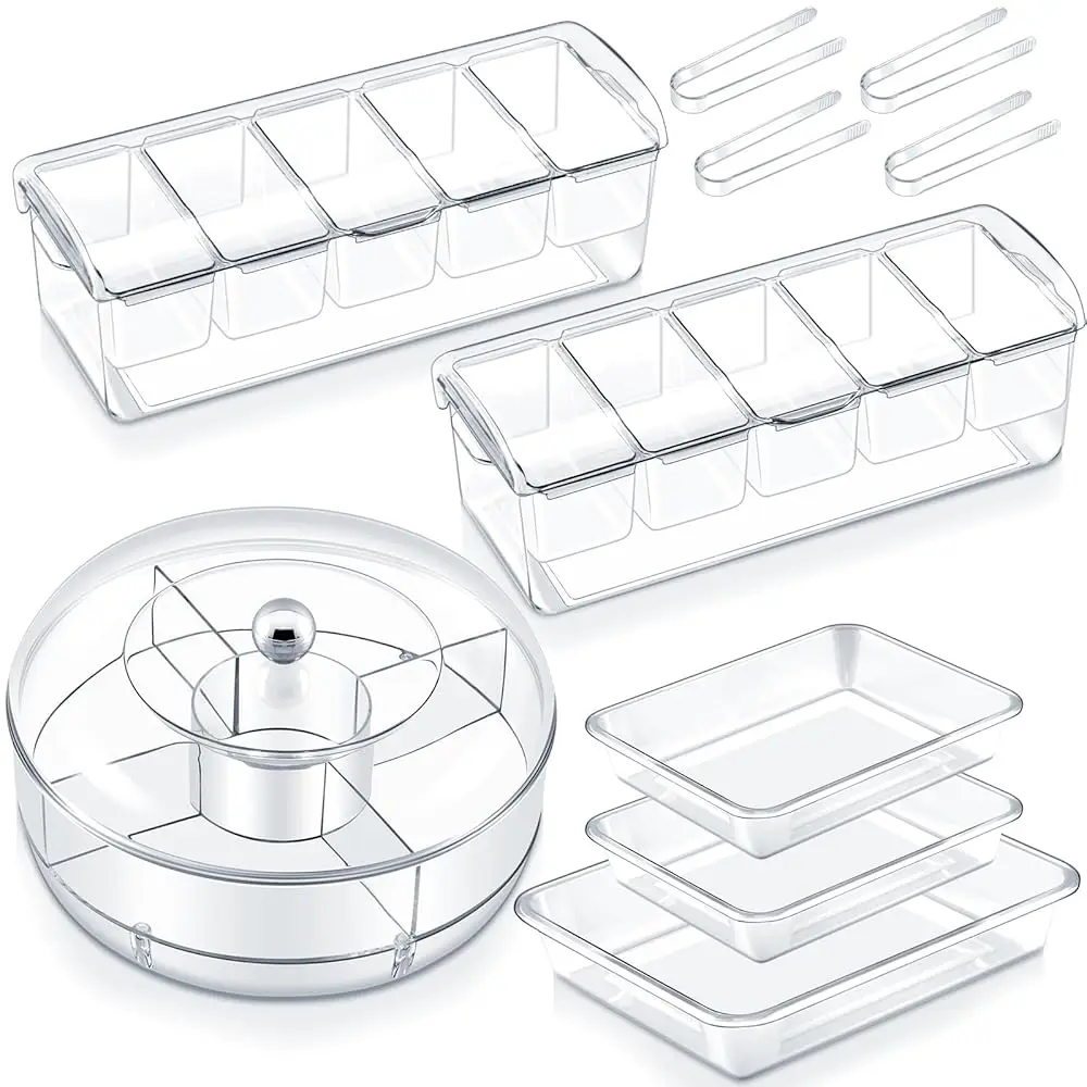 

6 Set Chilled Serving Tray Buffet Set For Party Lude 1 Appetizer Serving Tray, 2 Pcs Charcuterie Board With Lid,3 Pcs Acrylic