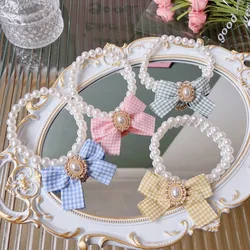 Sweet Bow Adjustable Pet Pearl Necklace Accessories Cute Dog Teddy Neck Rhinestones Sphynx Cat Collar Kitten Dog Collier Chat