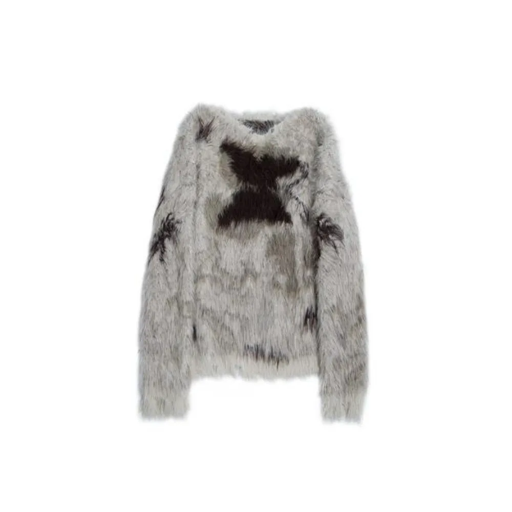 

Винтажный жаккардовый свитер из норки, плюшевый кокетный вязаный топ Angelcore, эстетический мягкий пуловер большого размера Nepenthe, повседневный