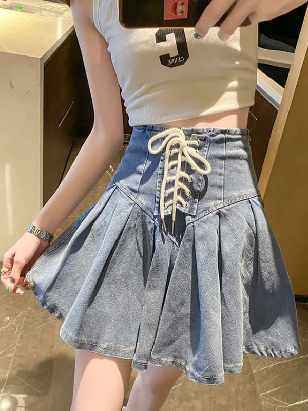 

Women's High Waist A-Line Skirt Color Blo Waist Tied Street Sle Casual Skirts Pure Color f-length Skirts