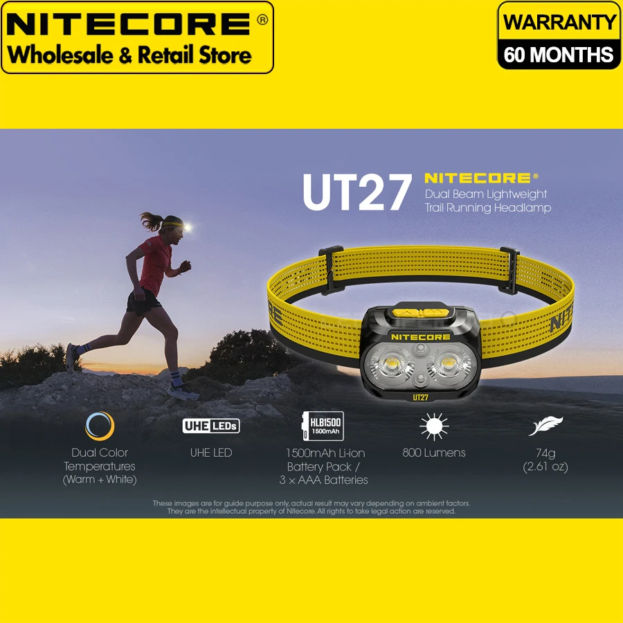 

Легкий двухлучевой налобный фонарь NITECORE UT27 с тройными источниками света