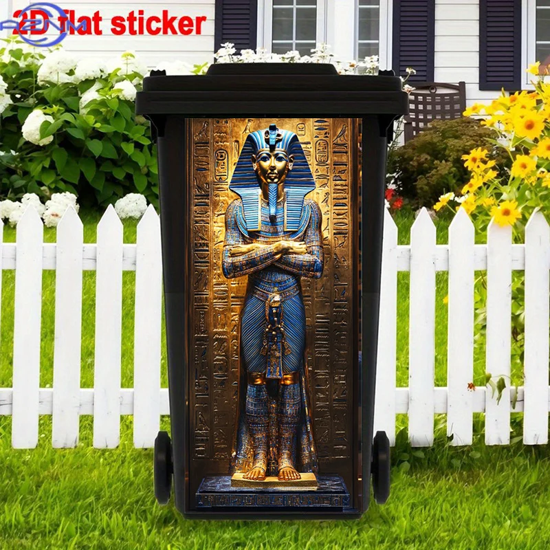 Egyptian Mummy Statue Trash Can Stickers Painting, Pharaoh Figurine Self-Adhesive Stickers, Ancient Egyptian Art Trash Can Dec