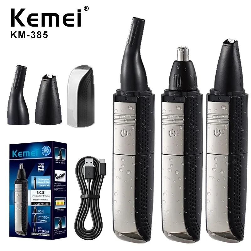 

Kemei Waterproof Rechargeable Eyebrow Beard Trimer Electric Ear Cleaner Nose Hair Removal 3 In 1 Nose Ear Hair Trimmer for Men