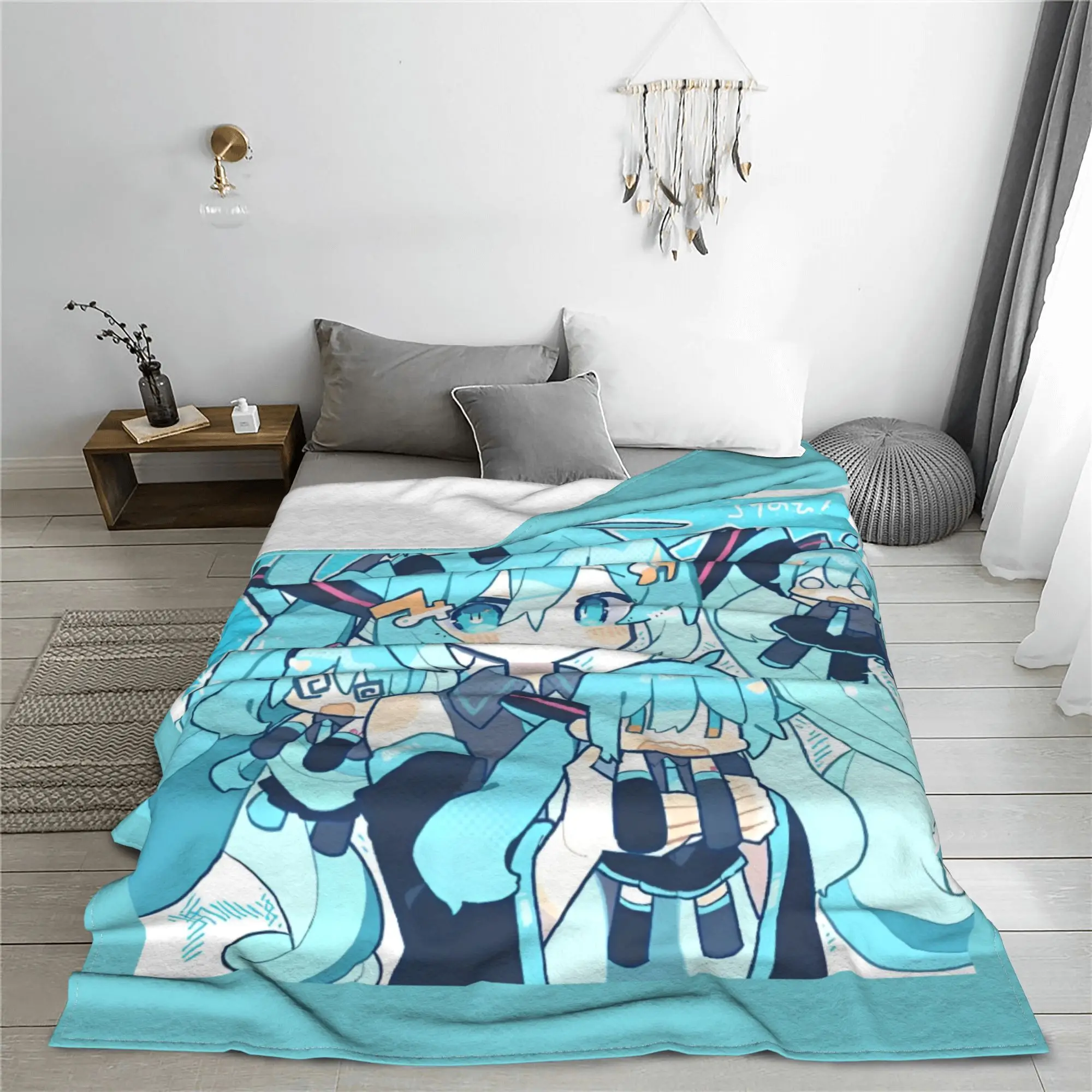 Hatsune Miku  Flannel Blanket Japan Anime  Awesome Throw Blanket for Home Hotel Sofa  200x150cm Bedspreads