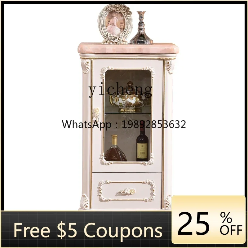 

Zc Single Door Wine Cabinet Villa Living Room Gold Silver Wood Carving Flower Locker Corner Curio Cabinet