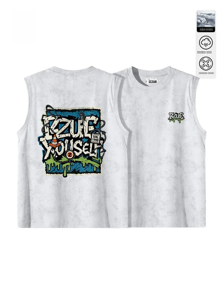 

Мужская летняя свободная спортивная майка Izzue fiti большого размера, трендовая, с эффектом восковой окраски, из смесового хлопка и полиэстера