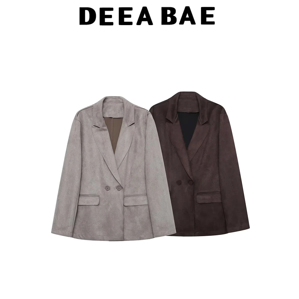 

DEEABAE 2025 осенний новый продукт, женский элитный костюм со свободным воротником и длинными рукавами, антифлисовый кожаный костюм, пальто