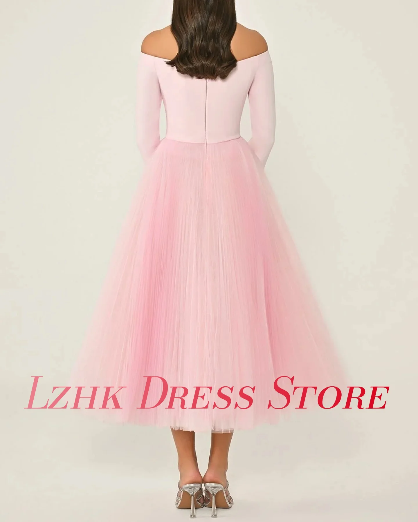 تخصيص مثير الأورجانزا ألف خط قبالة الكتف أزرار مساء اللباس جودة عالية طويلة الأكمام قارب الرقبة فساتين المشاهير