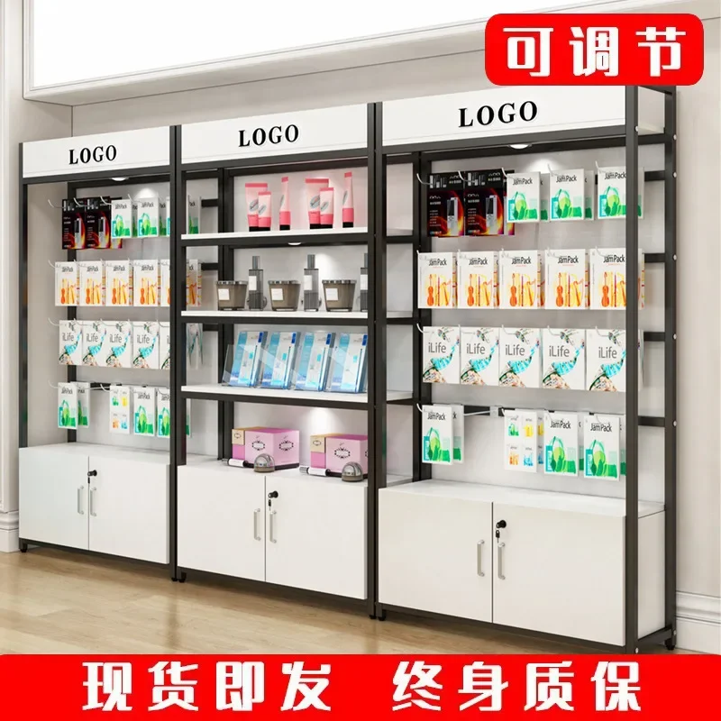 Simple steel and wood shelves, supermarket product display racks, beauty salon sample display racks, display racks