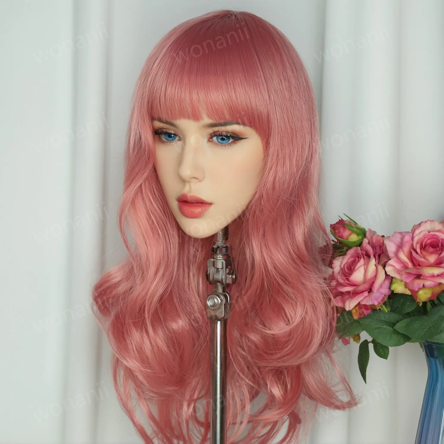 새로운 여성 머리 모델, 핑크색 가발, 성인 남성 장난감, 부드러운 질감, TPE 소재, 여성 머리 모방, 매우 멋진 여성 머리, 선물