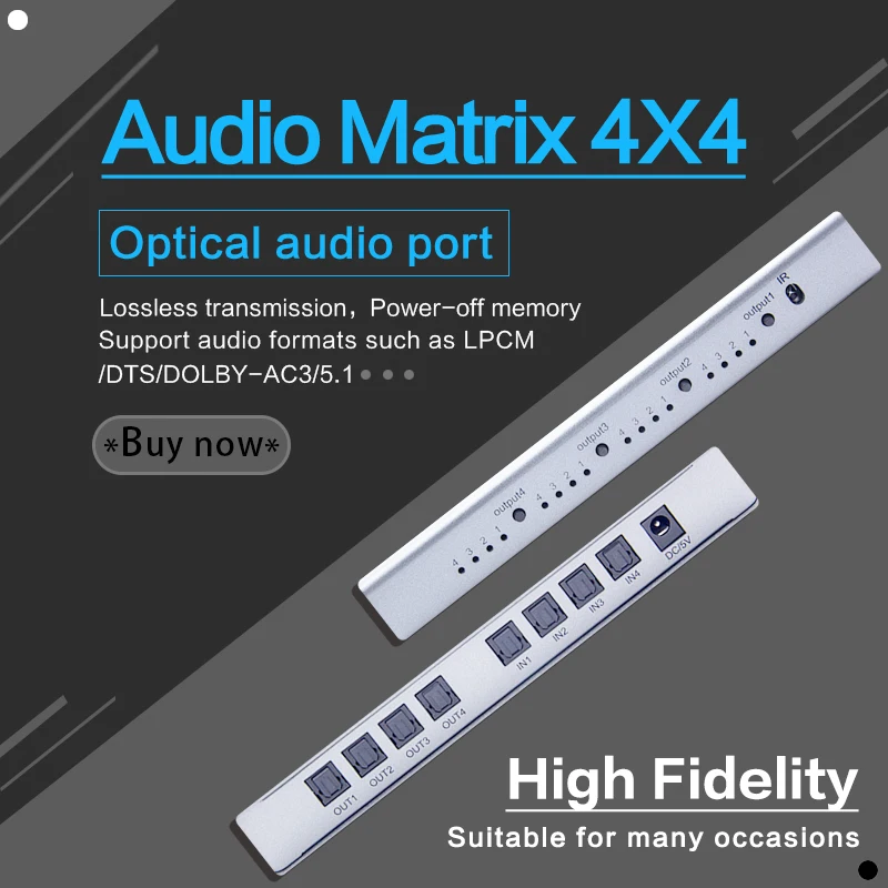 Цифровой оптический аудио-сплиттер SPDIF, адаптер, 4-канальный, матрица 4x4, сплиттер Toslink, концентратор оптического кабеля SPDIF, 4 входа, 4 выхода.