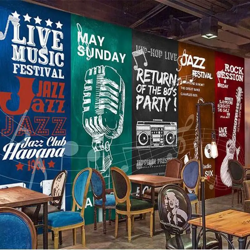 Niestandardowe tapety 3d europejskie ręcznie malowane instrumenty muzyczne plakat muzyczny osobowość bar cafe kreatywne graffiti 3d tapety