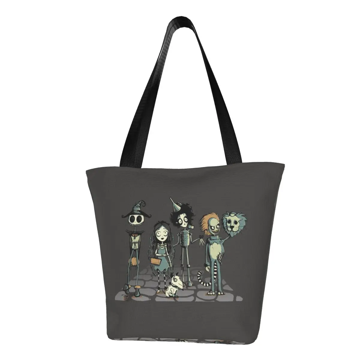 Tim Burton Horror Movie Shopping Bag Women Canvas Shoulder Tote Bag Portable Gothic Halloween Film Groceries Shopper Bags