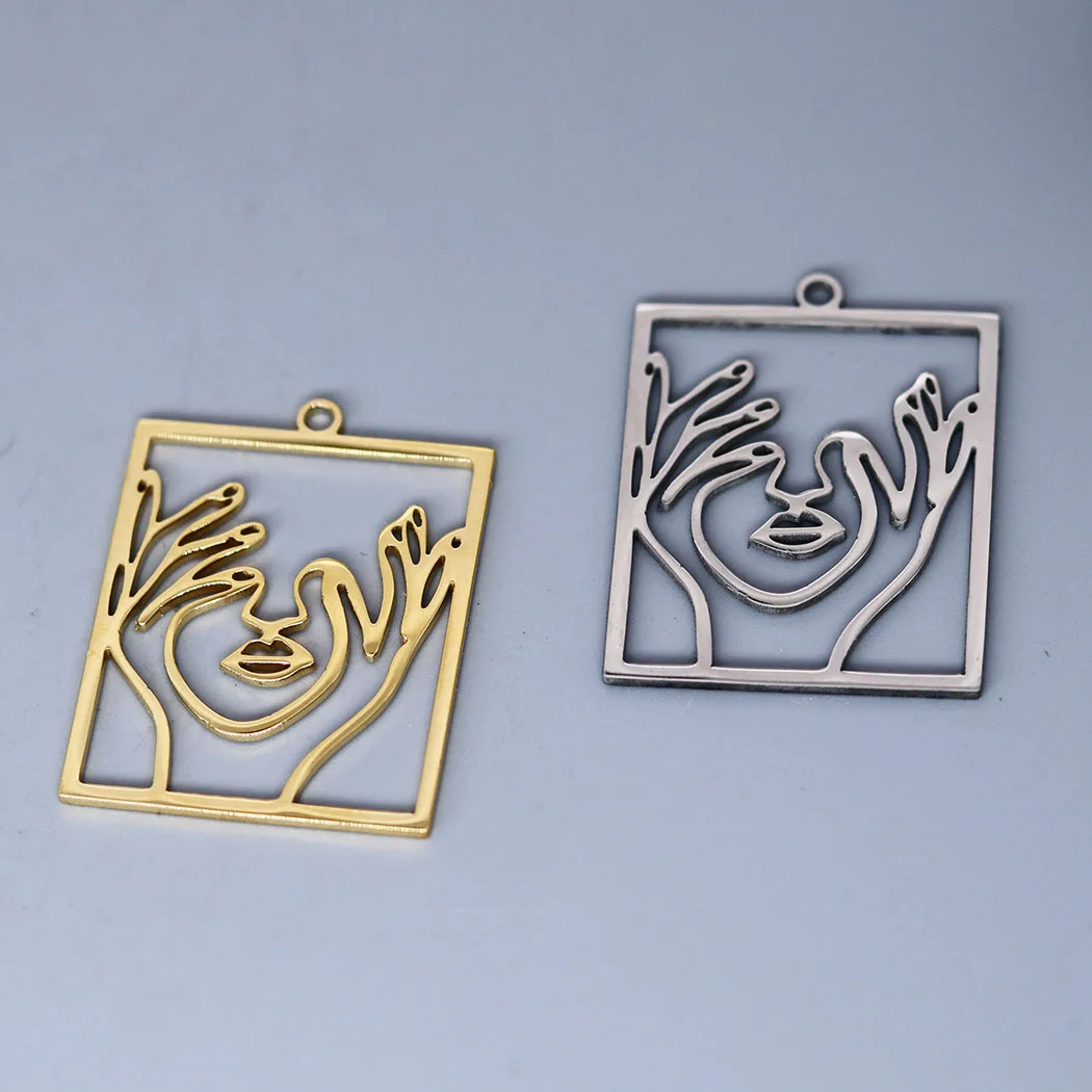 

3pcs/Lot Hands on Her Face Charm Rectangle Artistic Pendant for Jewelry Making Necklace DIY Handmade Crafts Supplier