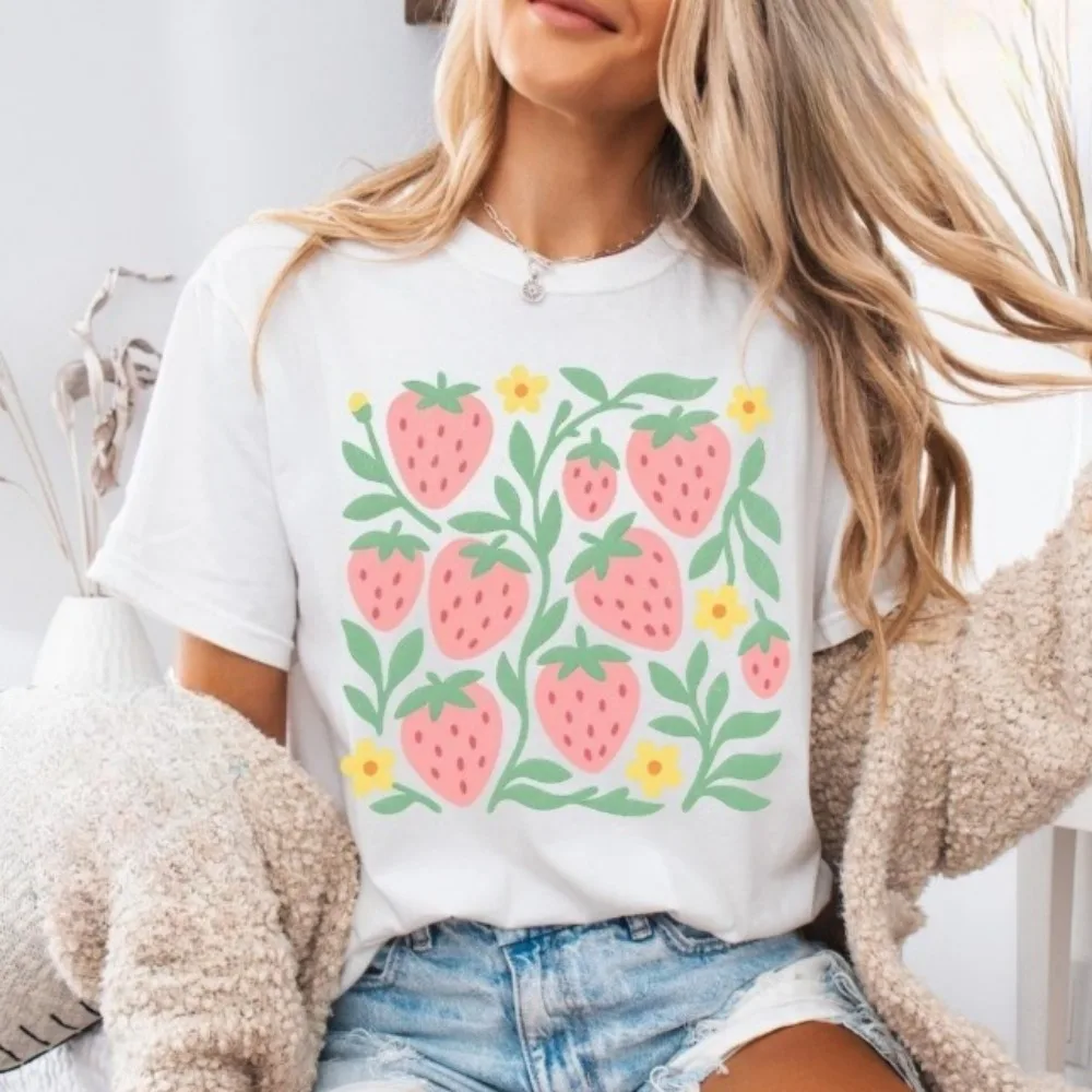 Camiseta con estampado de fresa, camiseta estilo Cottagecore, top para el mercado de agricultores, camiseta para chica de jardín, ropa para el festival de fresas