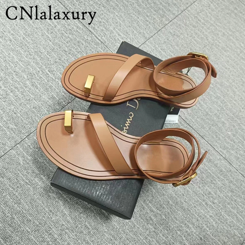 2023 Fashion New Women Sandals Genuine Leather Flat Clip Toes Sandals Solid Versatile Simple Shoes Female Chic shoes for women