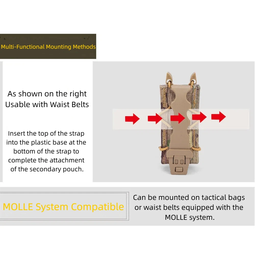 Tactical Single Elastic Quick-Draw 9mm Pistol Mag Pouch MOLLE Flashlight Knife Holster for Hunting Shooting Airsoft