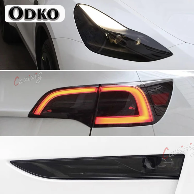 Blackened Tint Film For Tesla Model 3 Y Full Set Headlight Taillight Foglight Charging Port Car Styling TPU Film