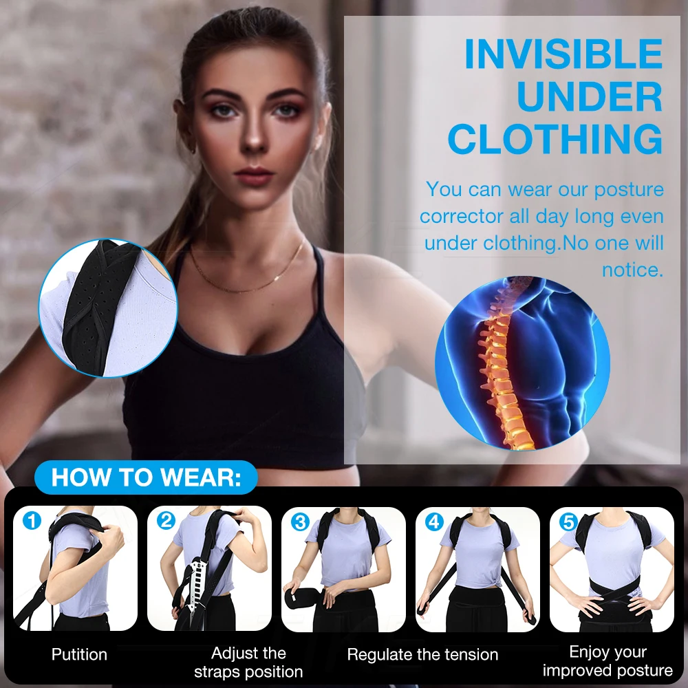 TIKE Metal Adjustable Shoulder Posture Back Corrector Brace Men and Women Clavicle Support and Hunching Back Trainer Pain Relief