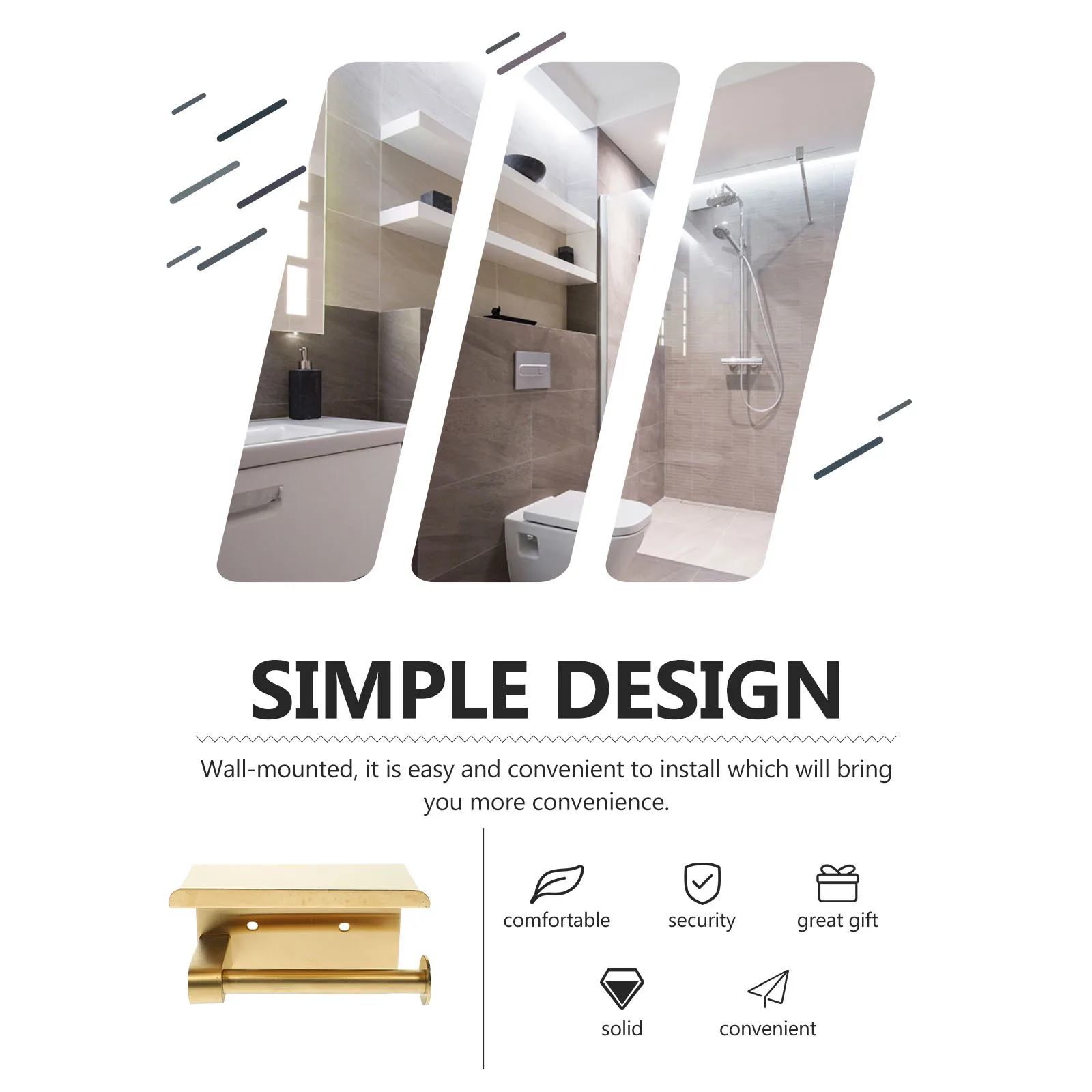 حامل ورق المرحاض يُثبت على الحائط، رف الحمام بدون ثقب، رف تخزين الورق الملفوف الذهبي، منظم متعدد الأغراض #1