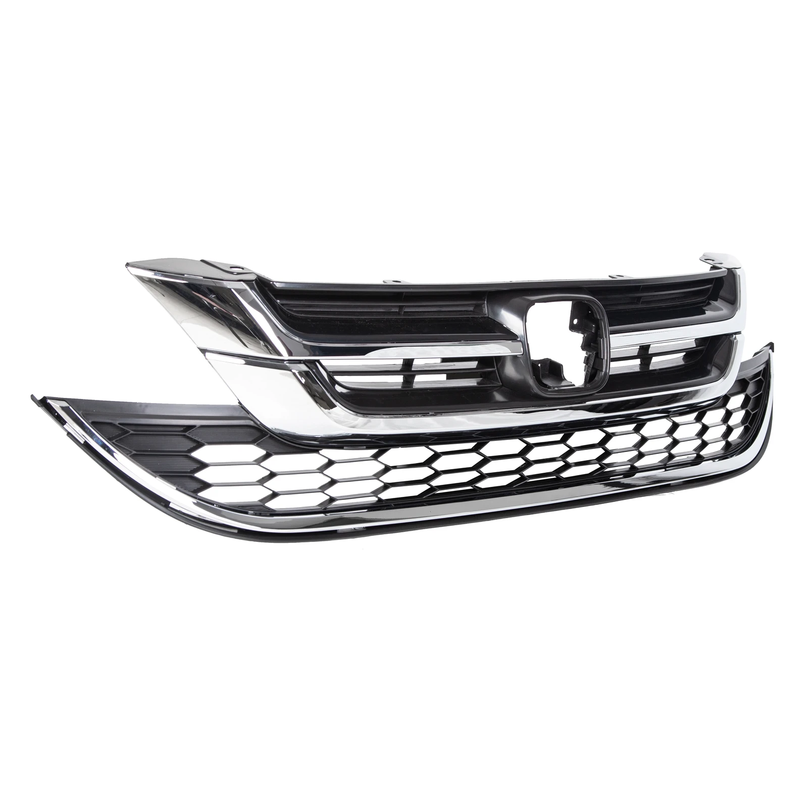 

For Honda CRV CR-V 2010-2011 Front Bumper Hood Upper+Lower Mesh Grille Chrome