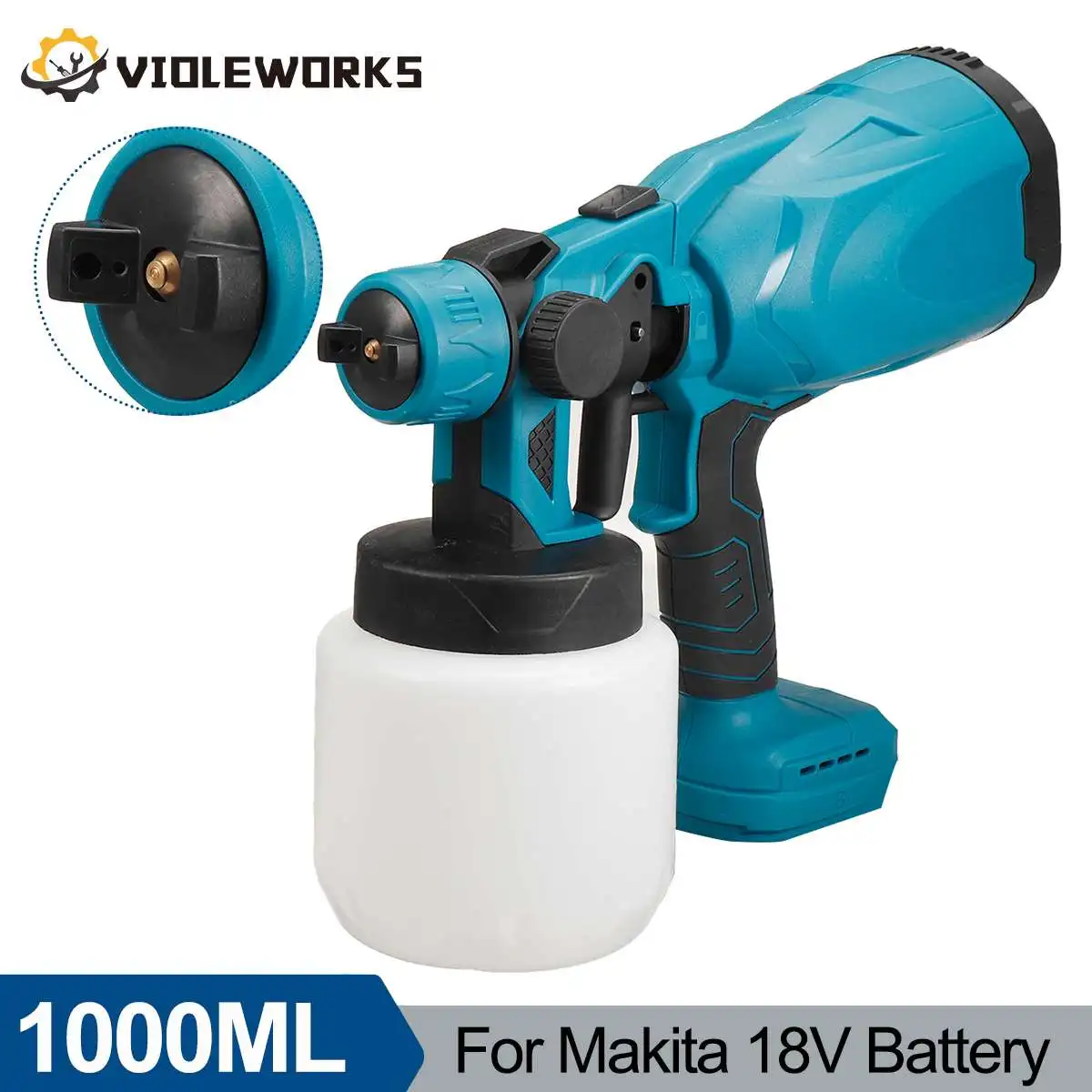 

1000ML Cordless Electric Spray Gun Paint Sprayer High Power Auto Furniture Steel Coating Airbrush For Makita18V Battery