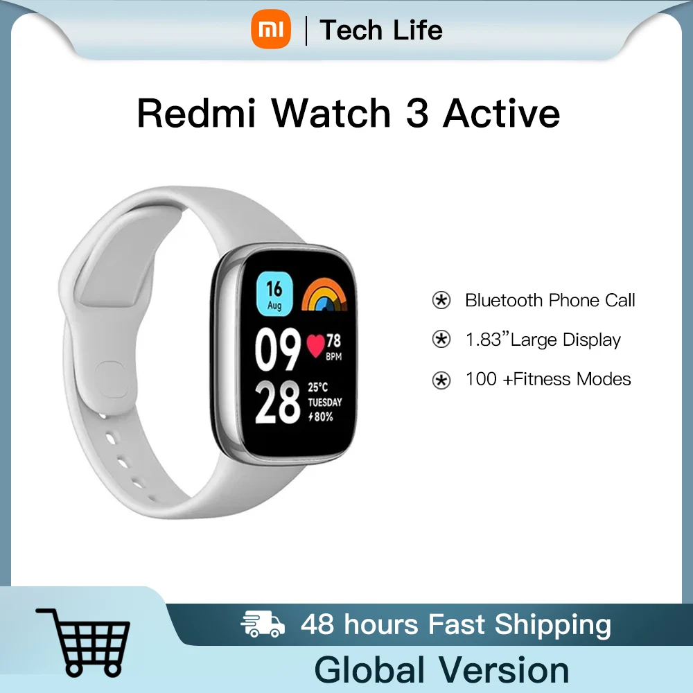 

Global Version Xiaomi Redmi Watch 3 Active Bluetooth Phone Call 1.83" Display 5ATM Waterproof Supports 100+ fitness modes Gray