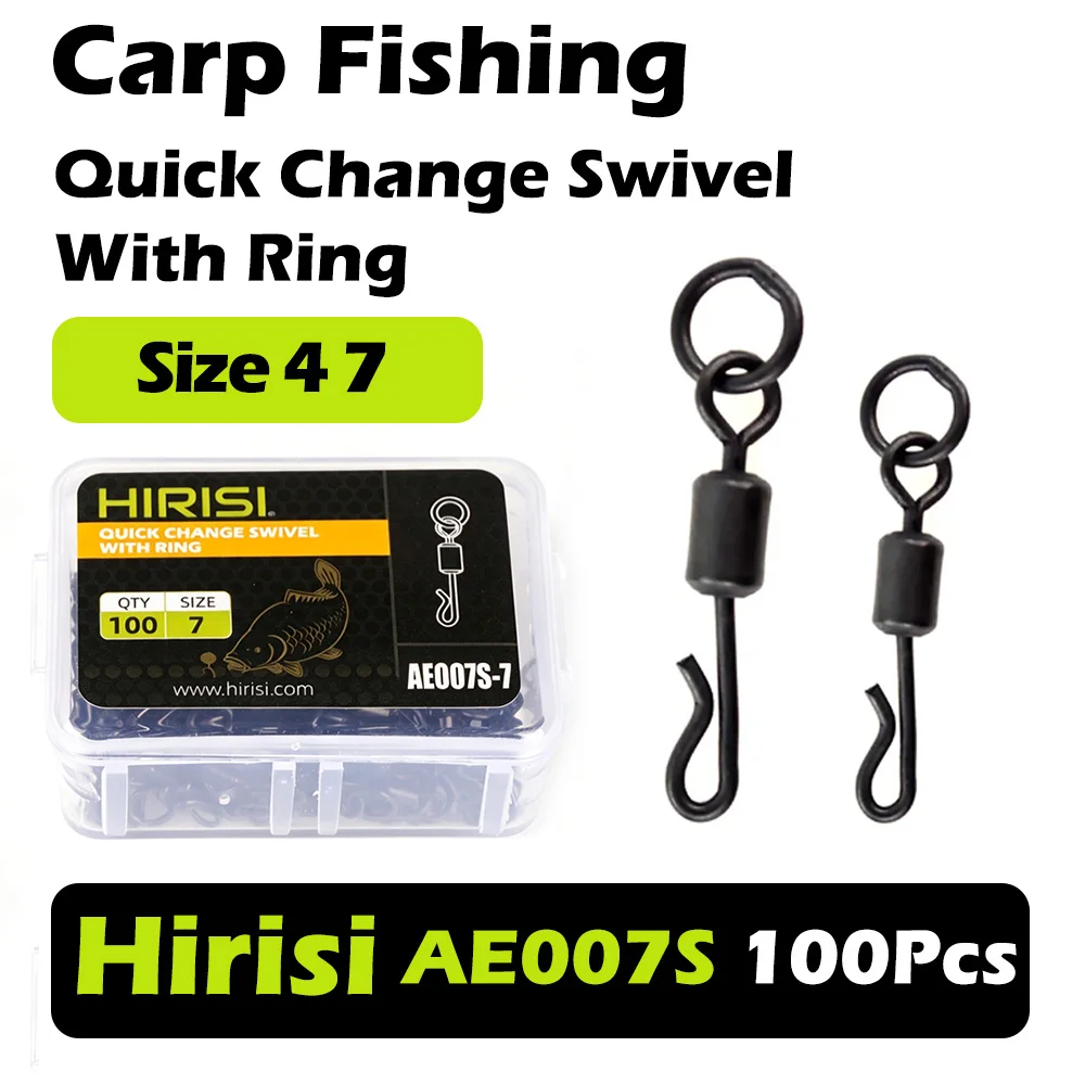 Hirisi AE007S 100Pcs Long Body Q-Shaped Swivel Snaps With Solid Ring AntiCorrosion Carp Rig Terminal Connector Fishing Accessory
