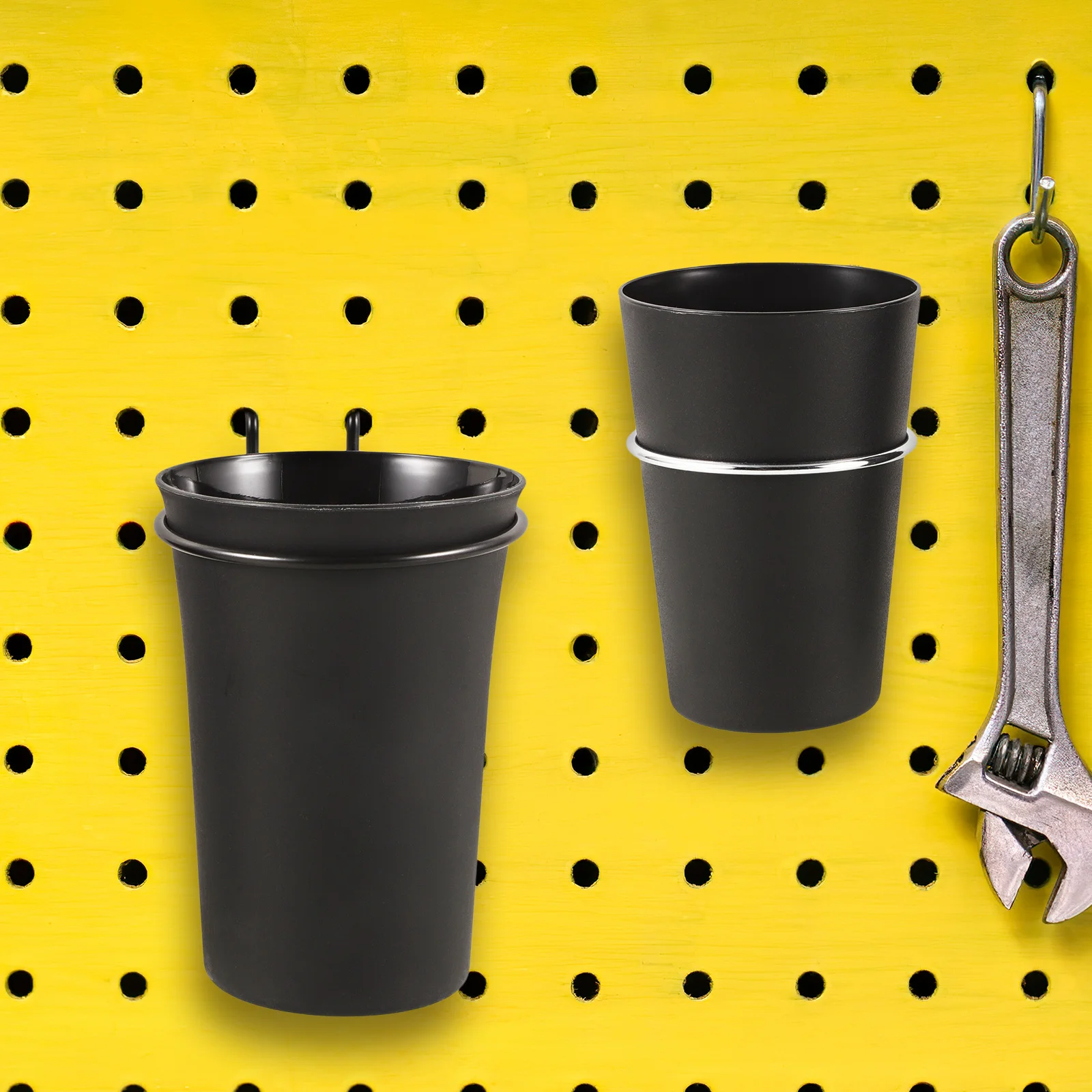 

2pcs Wall Organizer Cup Holders Set Black Storage Buckets For Tools Hardware Easy Install Heavy Duty Pegboard Storage Cup