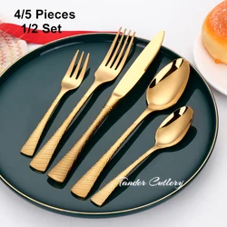 4/5Pieces Gold Cutlery Set Luxury Tableware Stainless Steel Knife Fork Spoon Set Dinnerware Kitchen Utensils Flatware Sliverware