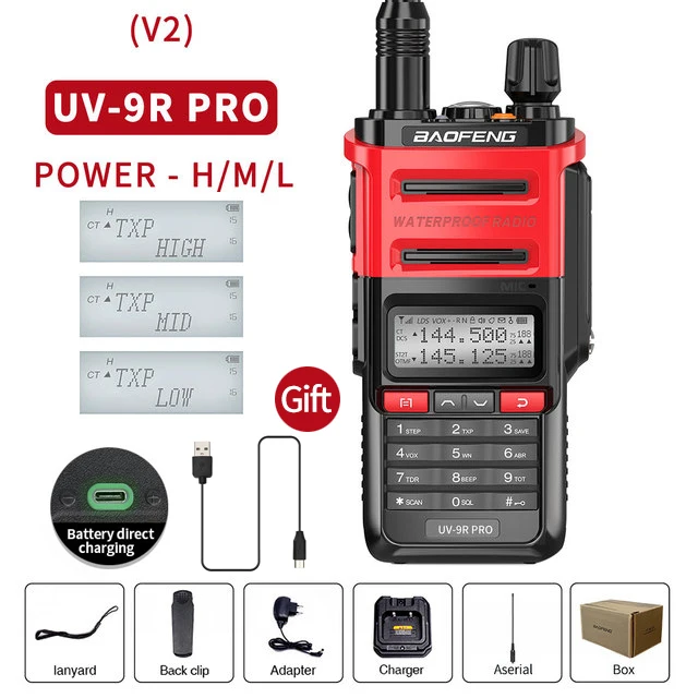 Top UV-9R Pro V2 Waterproof IP68 Ham CB Radio Long Range Walkie Talkie Upgrade Tri-Power Dual Band UV-9R PRO Two Way Radio