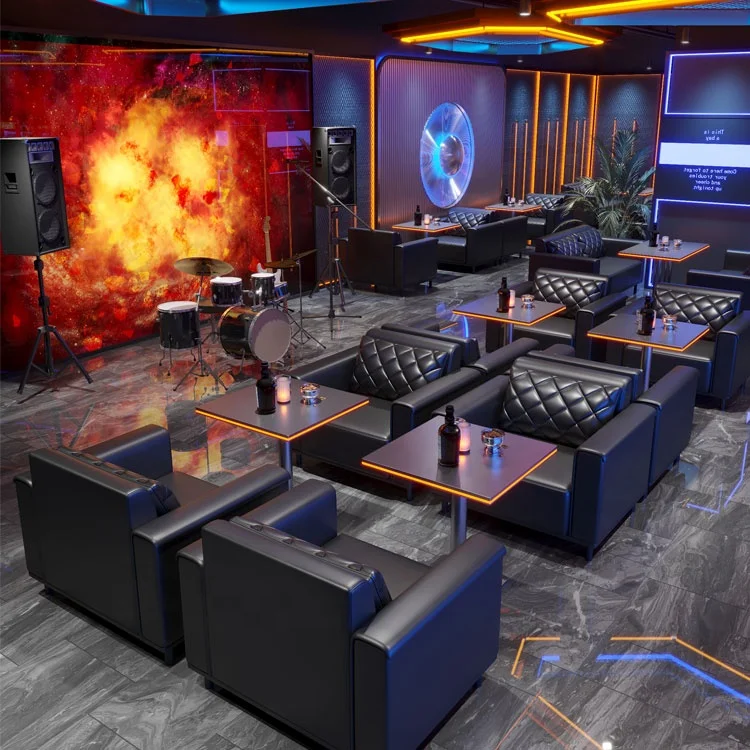 Nightclub Led Furniture Set Bar Lounge Light up Dining Chairs and Table KTV Hookah Sofa