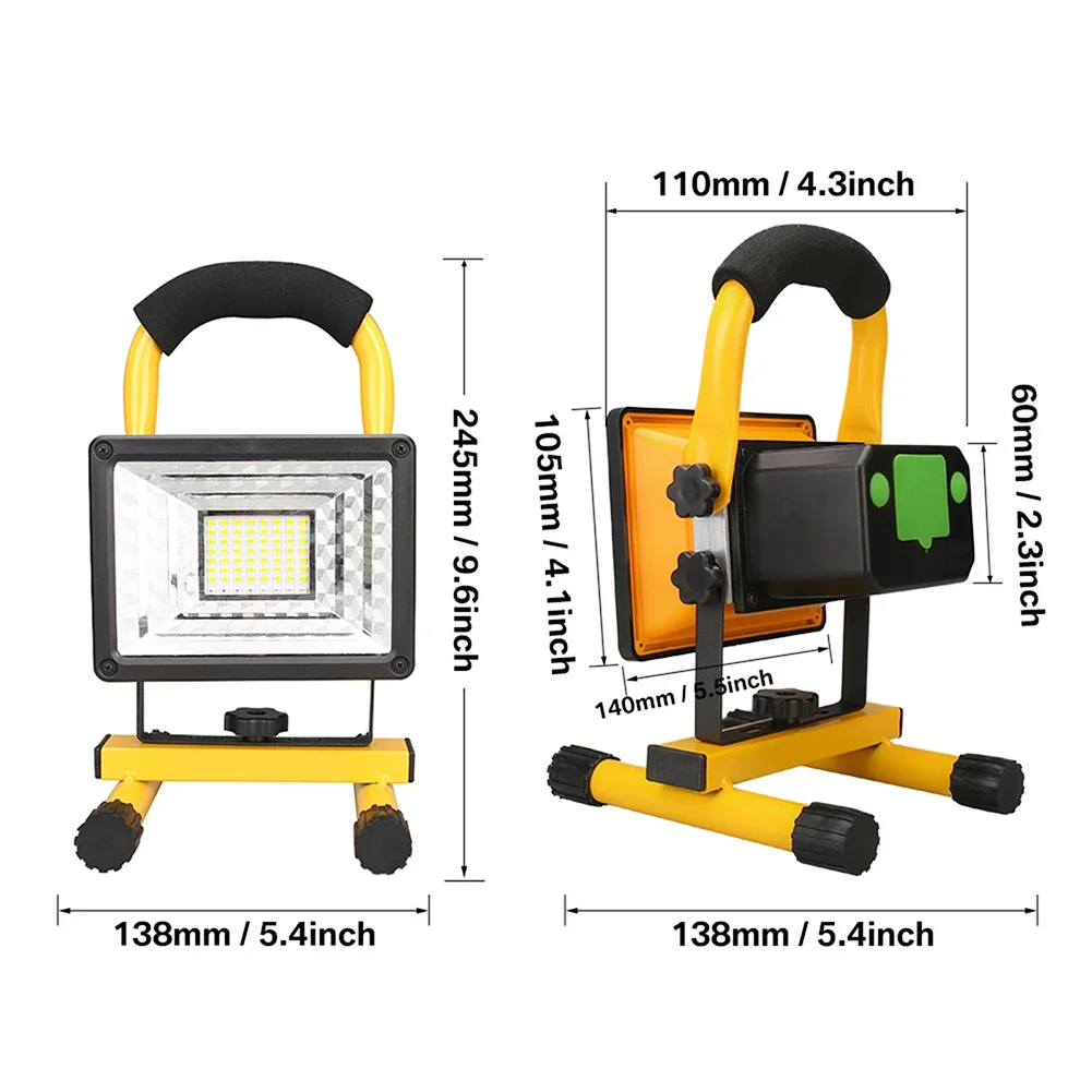 30W LED Portable Rechargeable Floodlight Waterproof Spotlight Battery Powered Searchlight Outdoor Work Lamp Camping Lantern