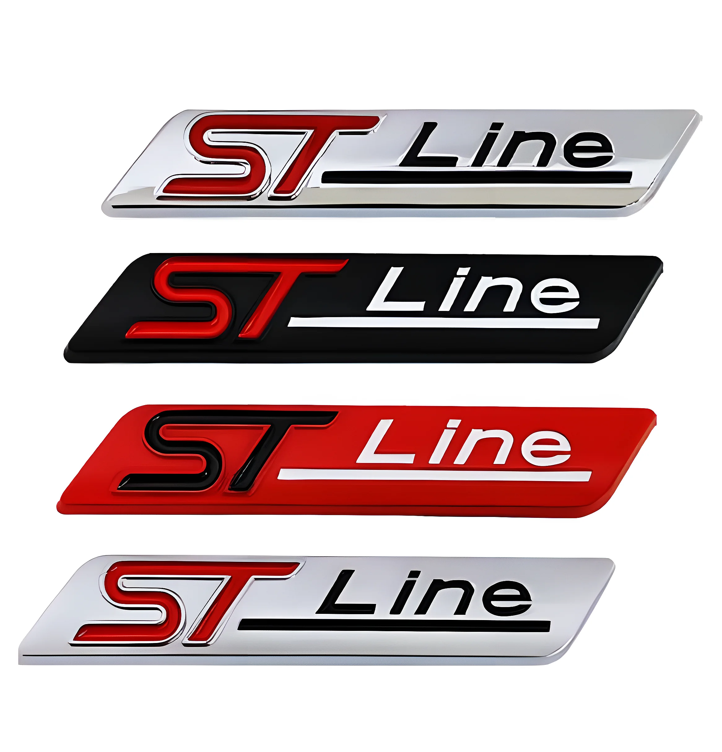 3D Metal Ford ST Line Logo Car Rear Trunk Badge Emblem Side Fender Sticker for Focus Fiesta Mondeo - Black Chrome Silver