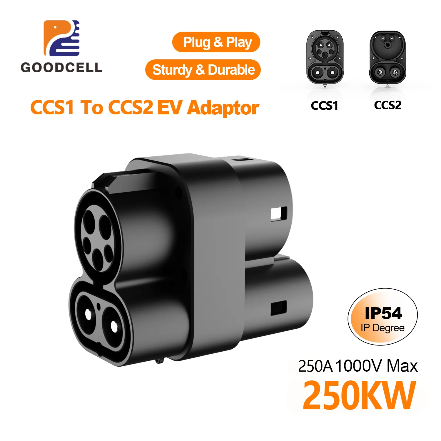 

GOODCELL CCS1 to CCS2 1000V 250A EV DC CCS1 To CCS2 Plug Charging Connectors Adaptor EVCharger Connector Adapter