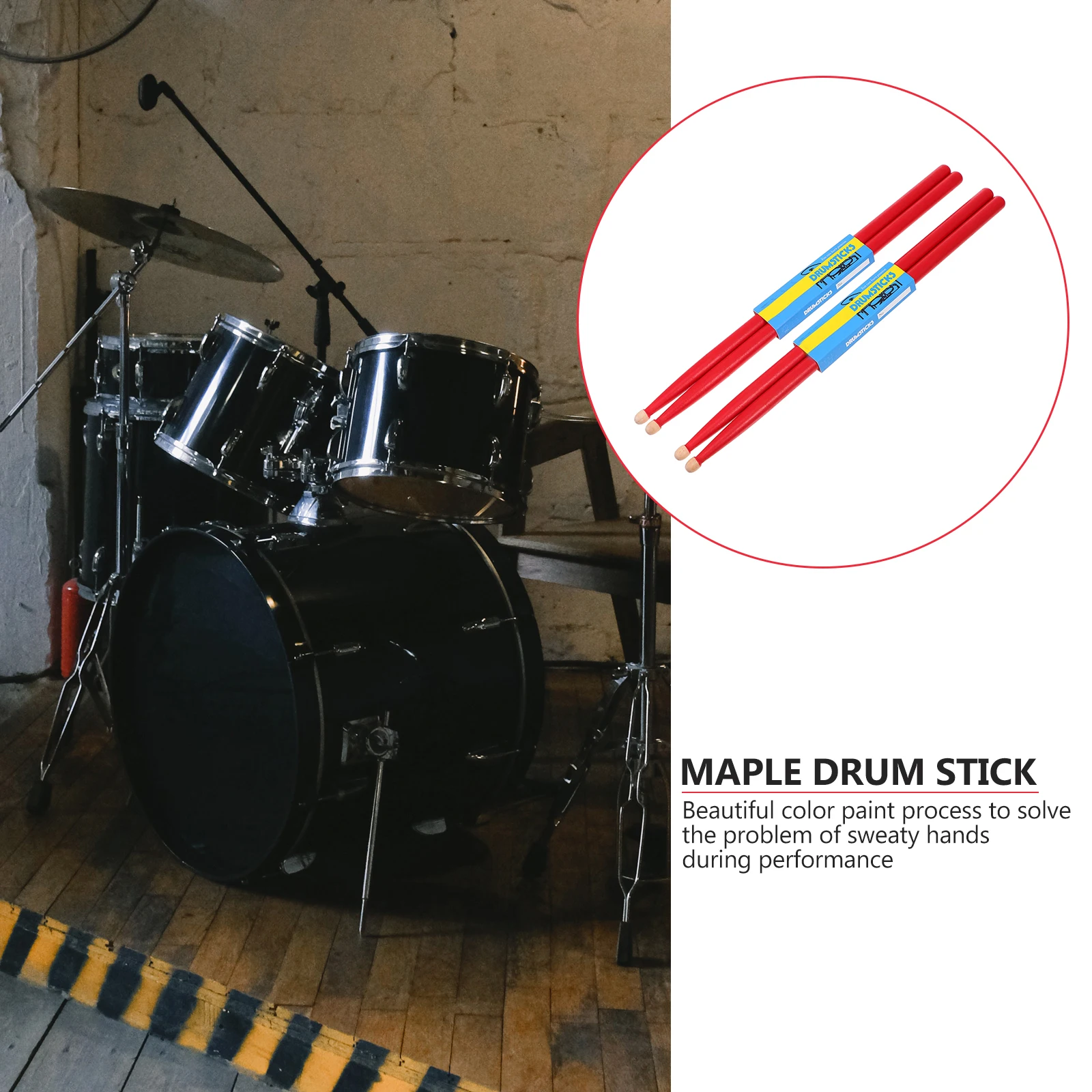 

2Pairs Drum Accessories Maple Wood Drum Sticks Non-Slip Grip for Various Drumming Styles Percussion Instrument Stick