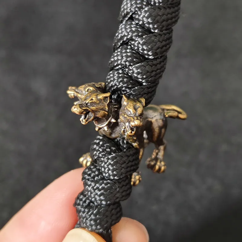 Paracord Weave Lanyard Retro Cerberus Brass Beads DIY Pendants EDC Outdoor Tool Umbrella Rope Woven Knife Charms Accessories