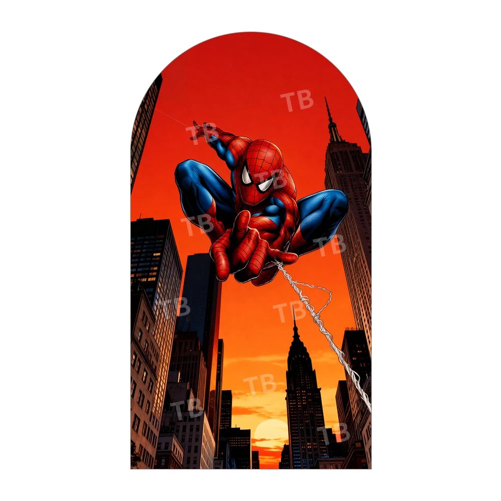 غطاء خلفية على شكل قوس لمشهد المدينة من Marvel Spider-Man، ديكور خارق، دعامة كشك الصور لخلفية تزيين حفلات الأطفال