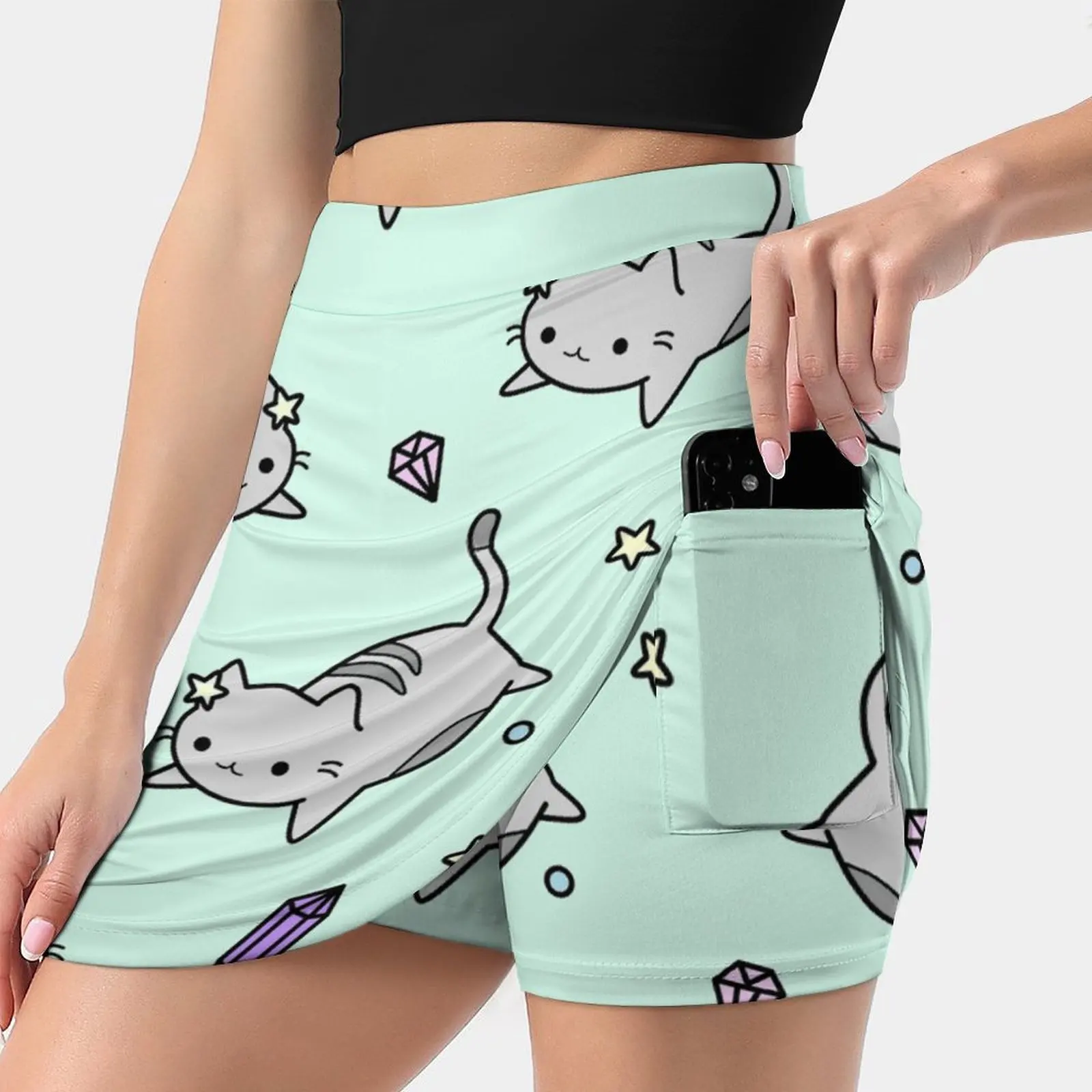 

Cute Kawaii Cat Pattern Women's skirt With Hide Pocket Tennis Skirt Golf Skirts Badminton Skirts Running skirts Cute Kawaii Cat