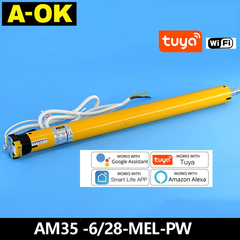 A-OK tuya smart AM35 6/28 Silent WIFI Fast Rolling Tubular blind Motor,AC230V for 43/45/47/50mm work with aliex/google home