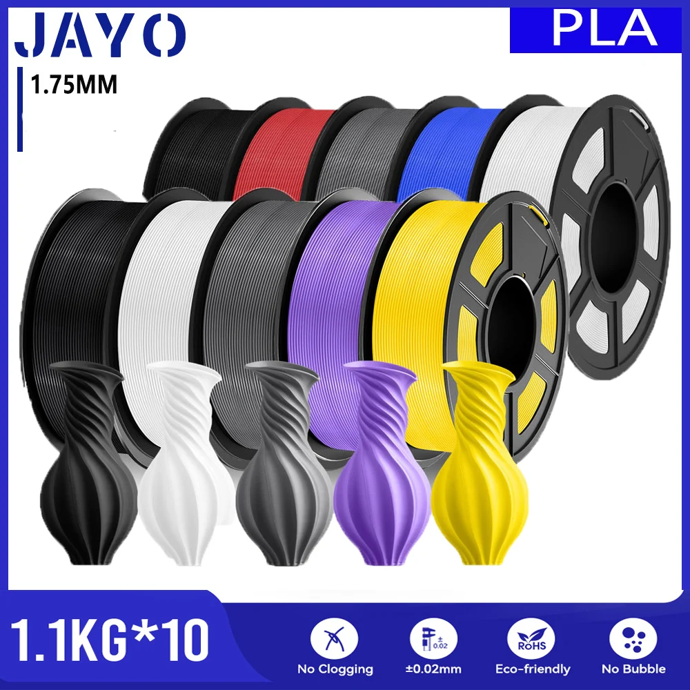 JAYO  PLA Filament 1.75mm +/-0.02mm PLA 3d Printer Filament 10 rolls For Bambu FDM 3D Printer Neatly Wound 3D Printing Materials