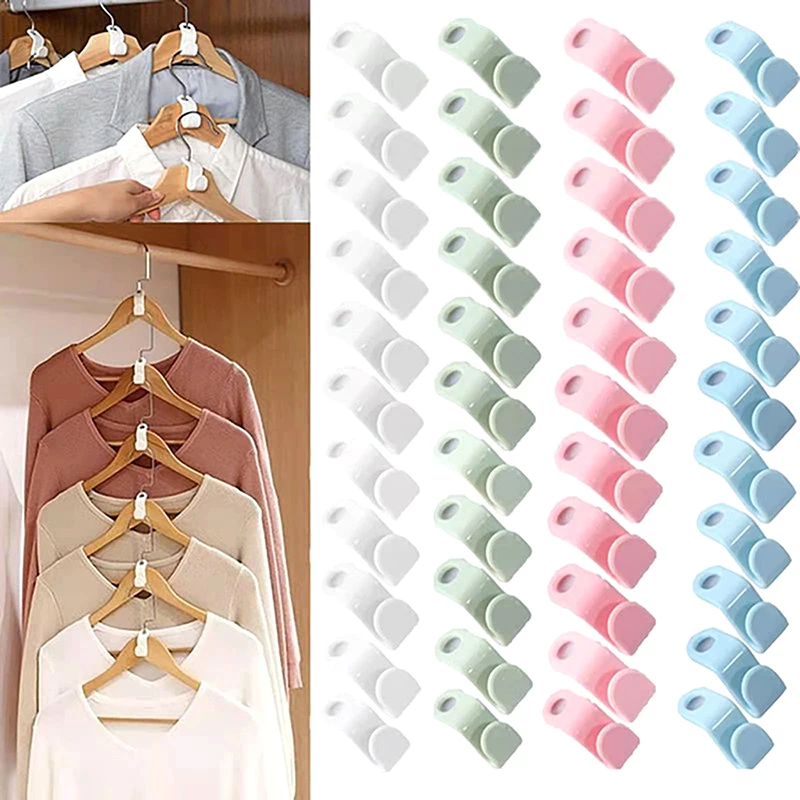 50Pcs Mini Clothes Hanger For Wardrobe Connector Hook Plastic Wardrobe Coat Extender Clips Holder Space Saving