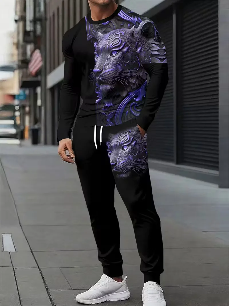 Wolf 3d Printed Tshirt +Pants Suit Male Autumn and Winter Casual tshirt Pullover Men Tracksuit Set Fashion Jogging 2Pcs Sets